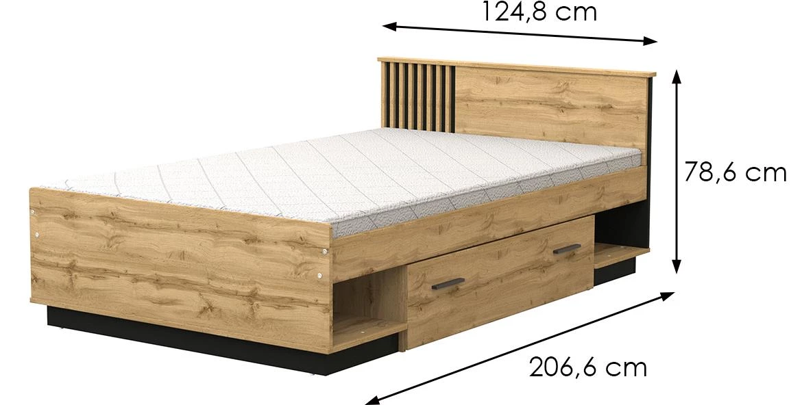 Lamelo LA20 krevet s podnicom i fiokom 124,8x206,6x78,6 (120x200) wotan hrast