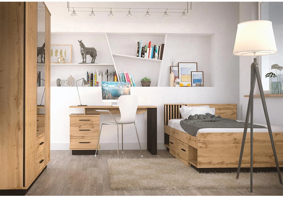 Lamelo LA20 krevet s podnicom i fiokom 124,8x206,6x78,6 (120x200) wotan hrast