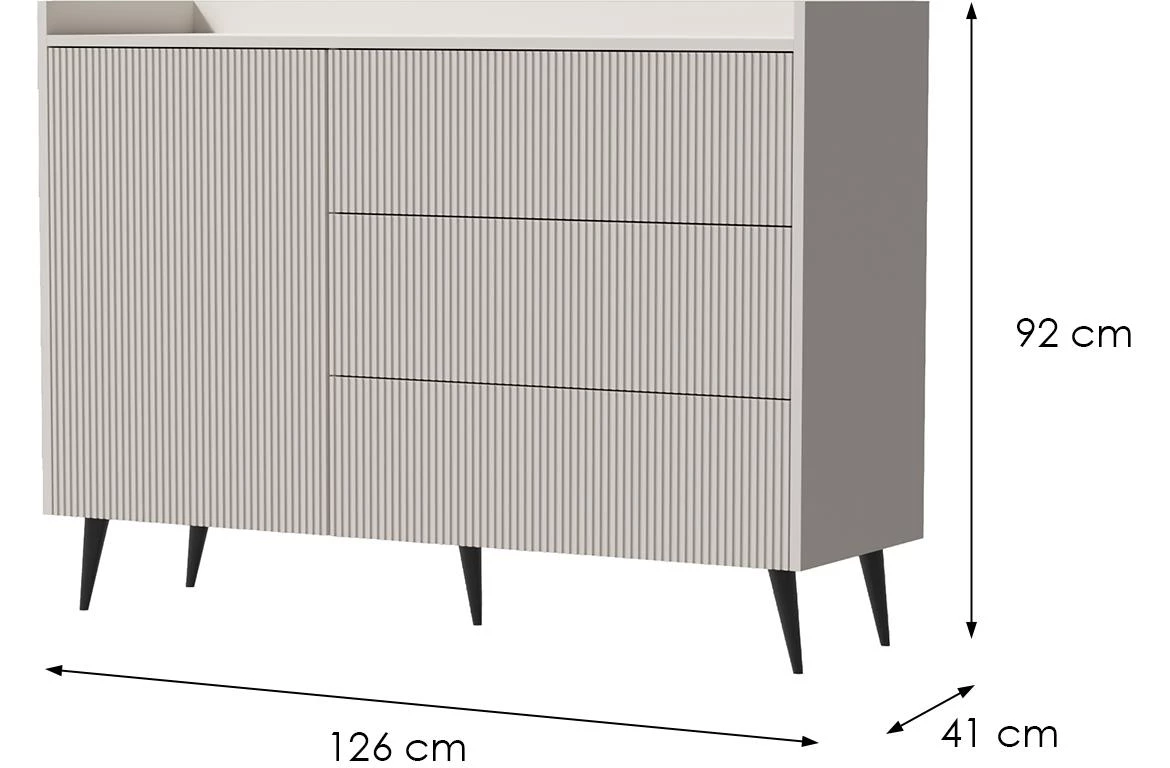 Ademo 4 Komoda 1 vrata+ 3 fioke 126x41x92 cm kašmir