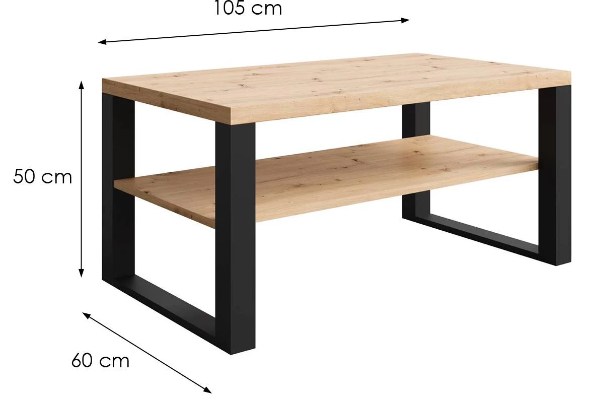 Mona 1050 klub sto sa policom 105x60x50 cm artisan/crna