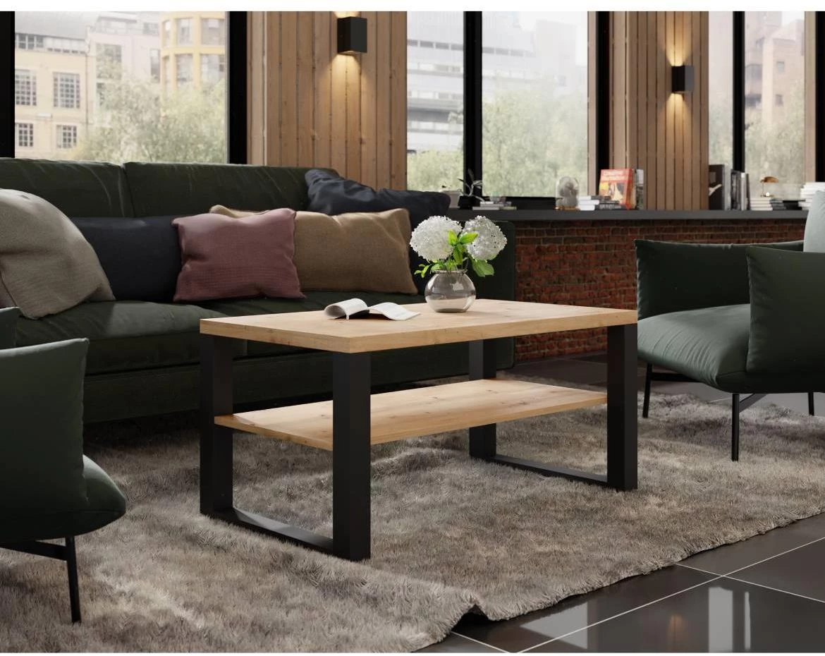 Mona 1050 klub sto sa policom 105x60x50 cm artisan/crna