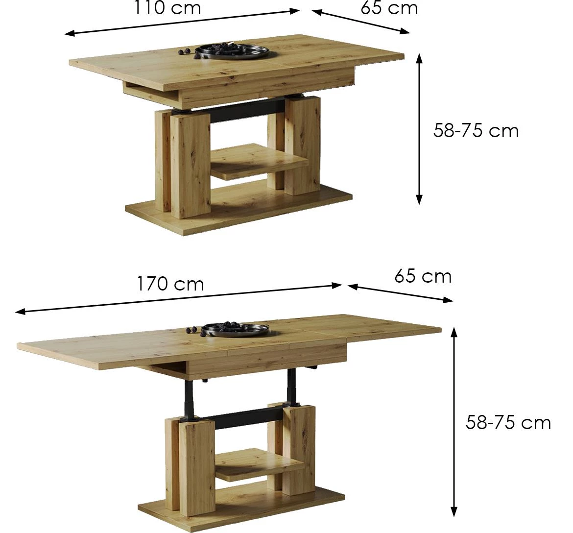 Iso produživi i podizni klub sto 110(170)x65x58(75) artisan hrast