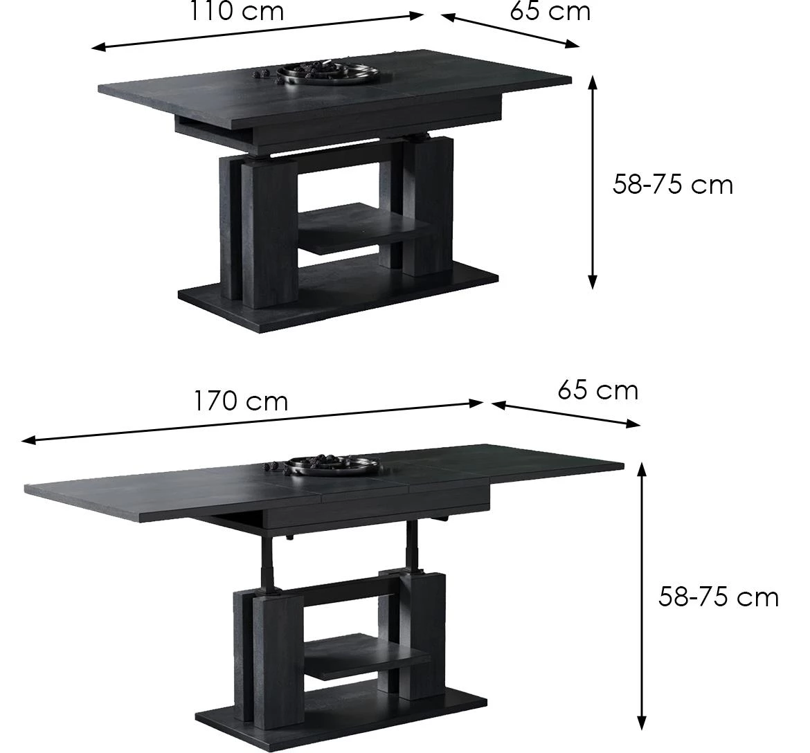 Iso produživi i podizni klub sto 110(170)x65x58(75) beton