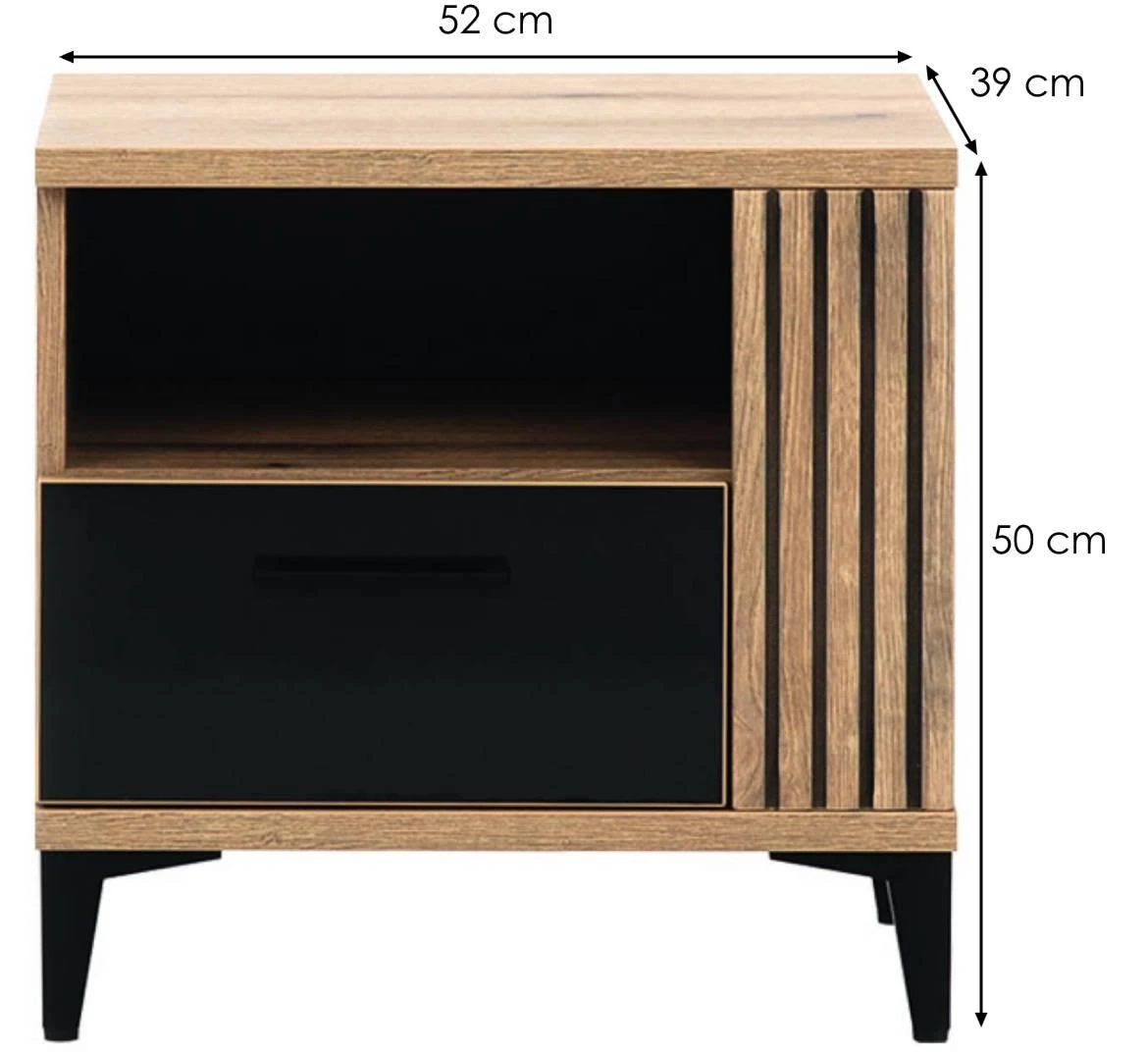 Aris As15 Nocni stocic 52x39x50 cm hrast/crni