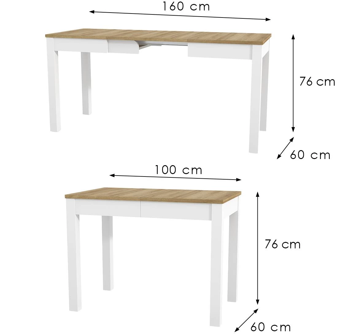 Orion produživi sto 60x100x75 cm hrast/beli