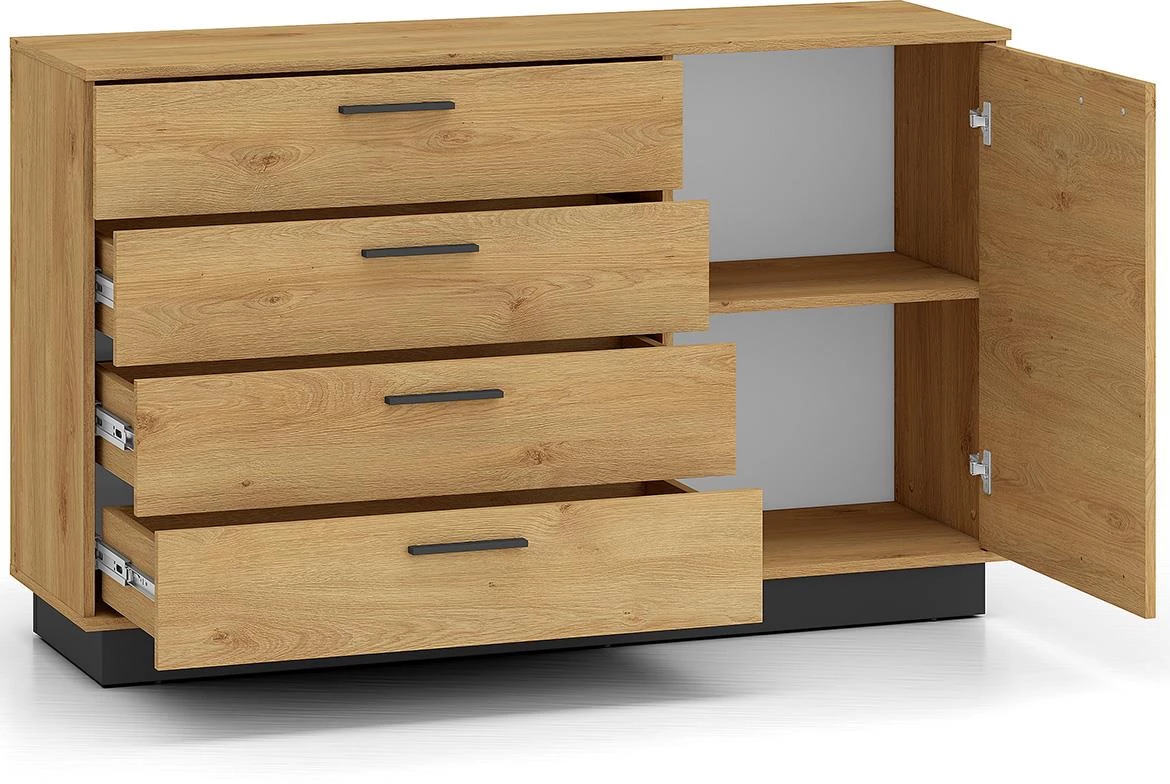 Modesto 05 komoda, 1 vrata + 4 fioke, 138x40x86 cm hrast