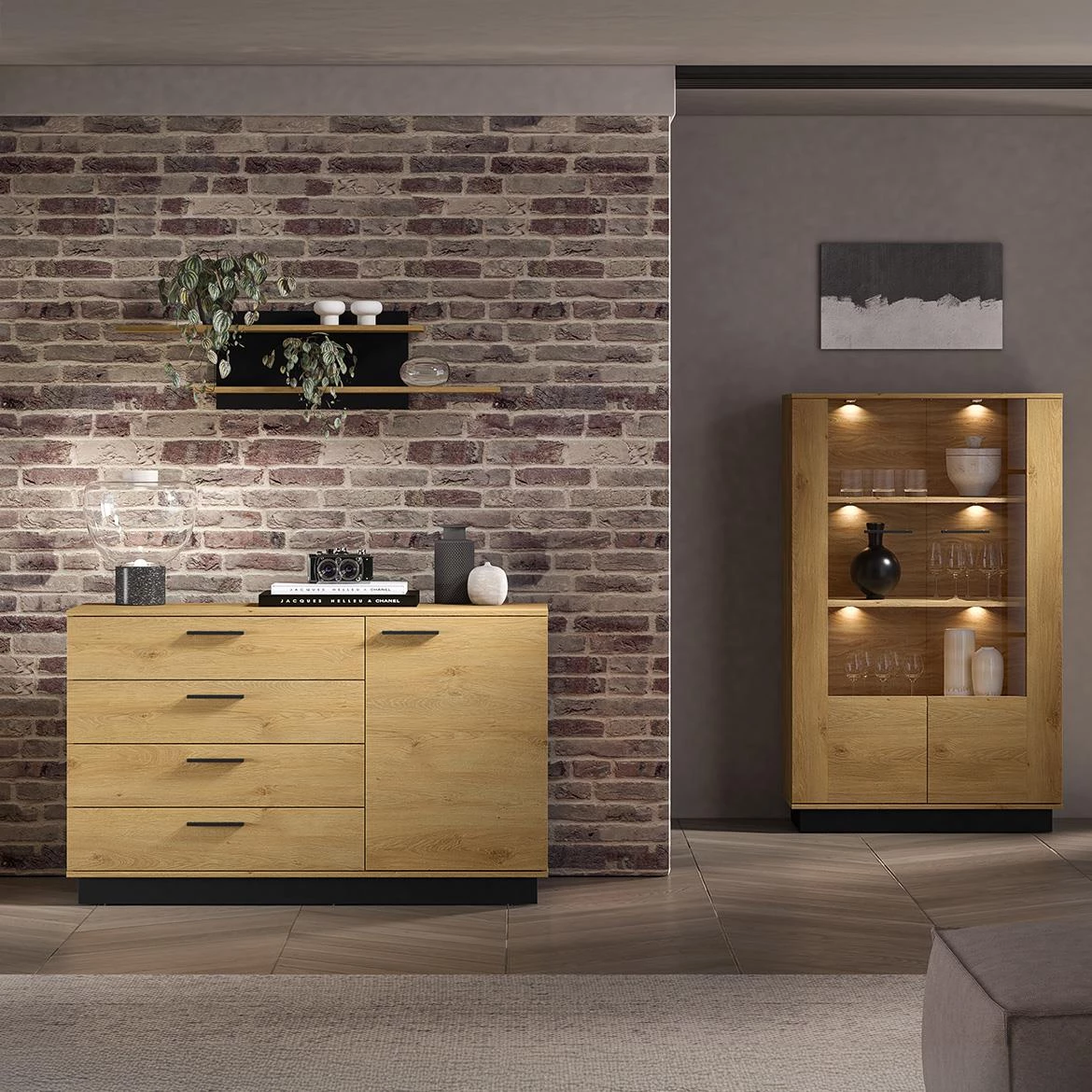 Modesto 05 komoda, 1 vrata + 4 fioke, 138x40x86 cm hrast