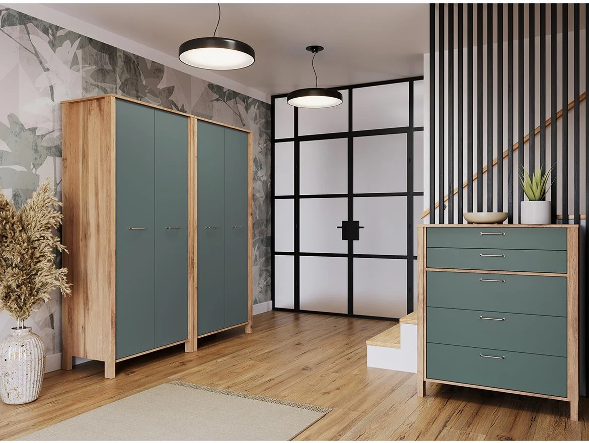 Indigo B2S sto  2 fioke 75x53x138 cm votan hrastovo- zelene boje