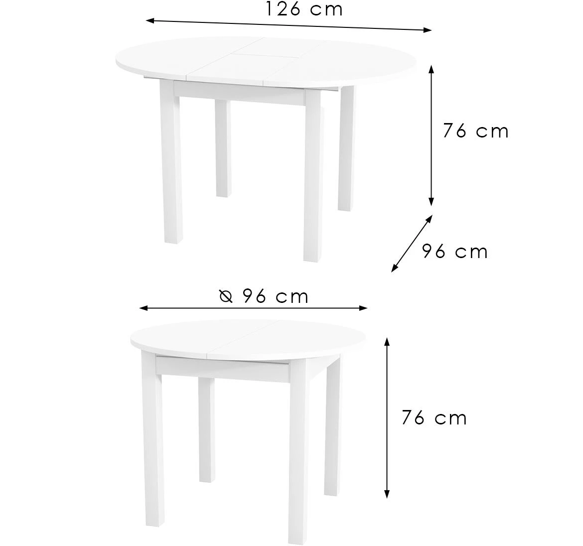 Aurora rasklopivi sto 96/126x96 cm beli