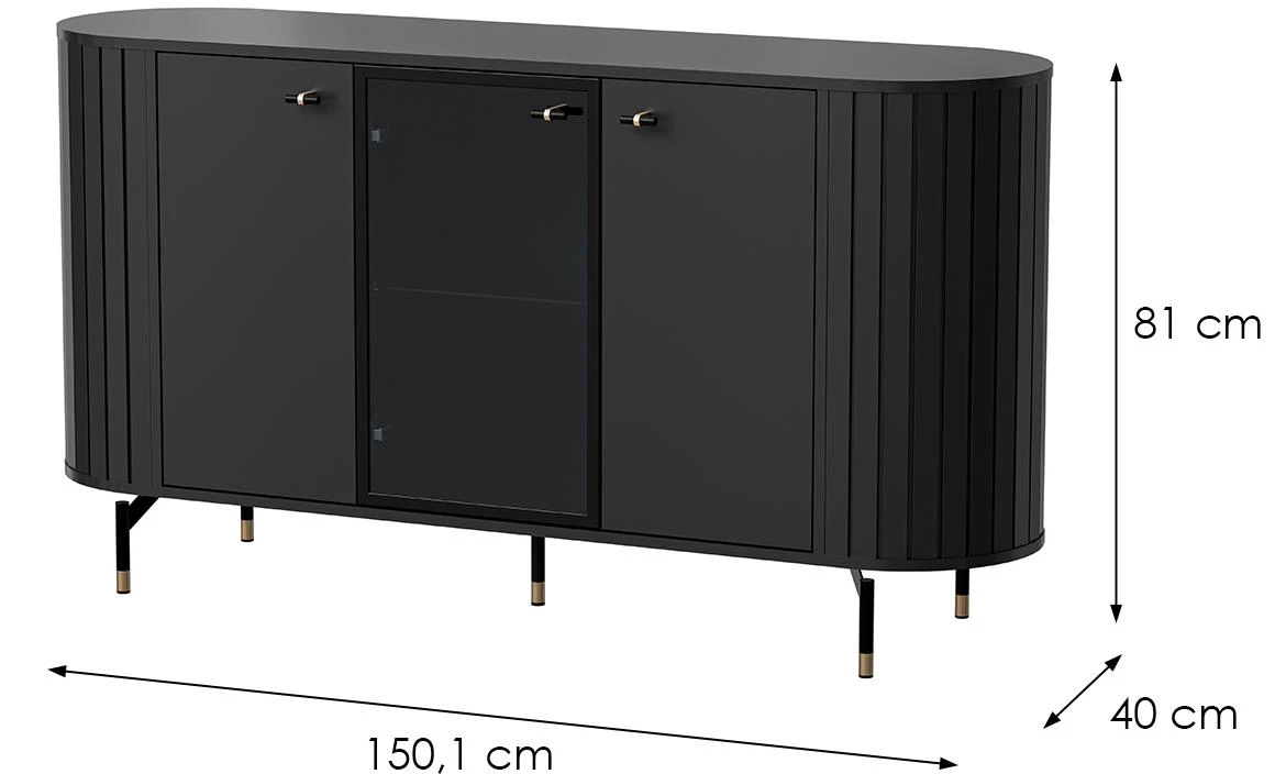 Zante Za3 komoda 3 vrata 150x40x81 cm crna