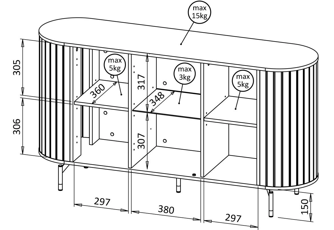 Zante Za3 komoda 3 vrata 150x40x81 cm crna