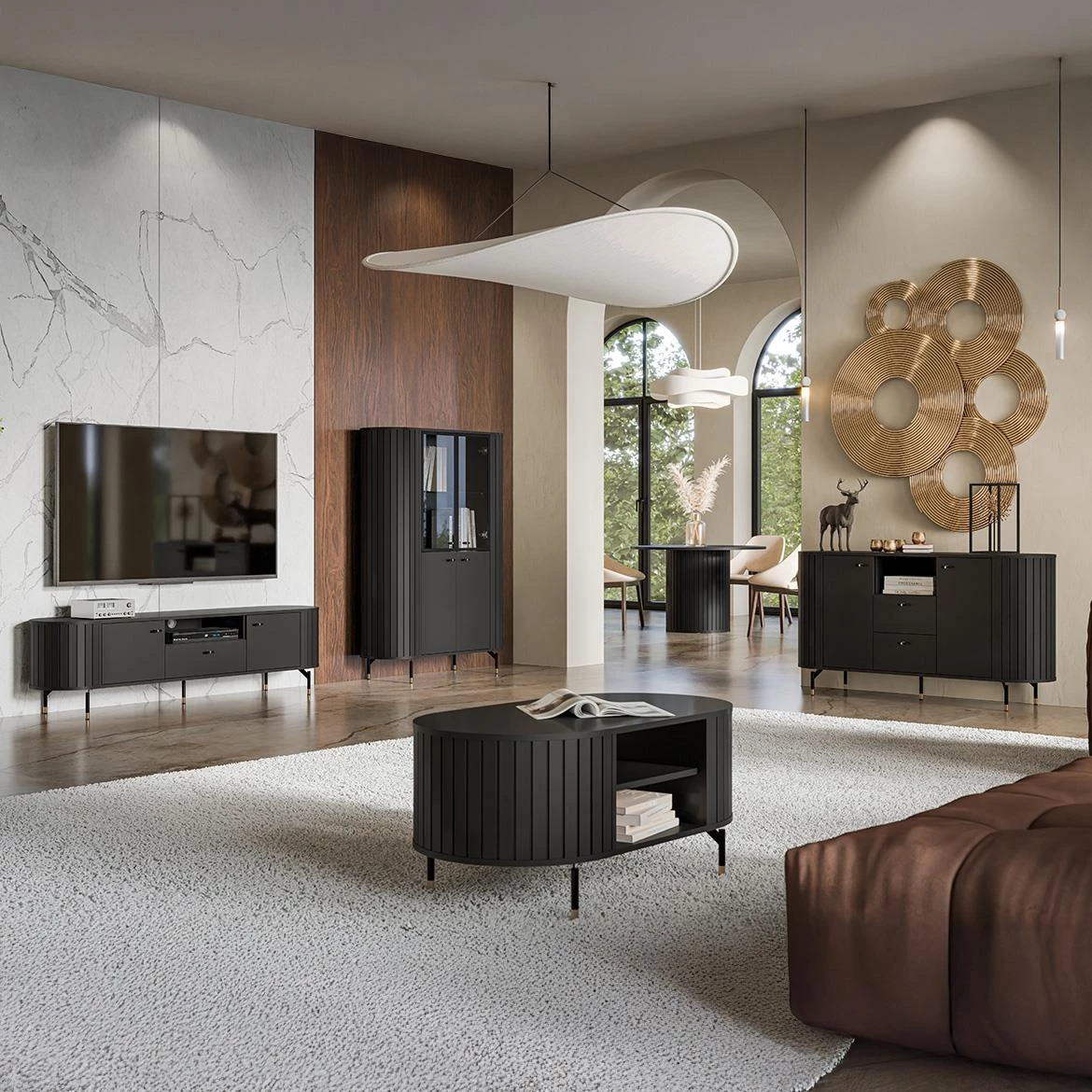 Zante Za3 komoda 3 vrata 150x40x81 cm crna