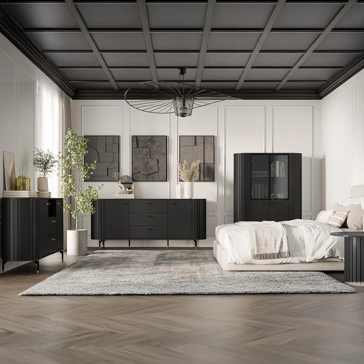 Zante Za3 komoda 3 vrata 150x40x81 cm crna