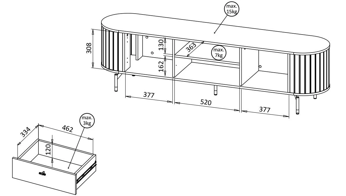 Zante Za5 TV komoda 1 fioka +  2 vrata 180x40x49 cm kašmir