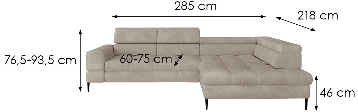 Voss ugaona garnitura s ležajem 285x218x93 Memphis 04 desna bež