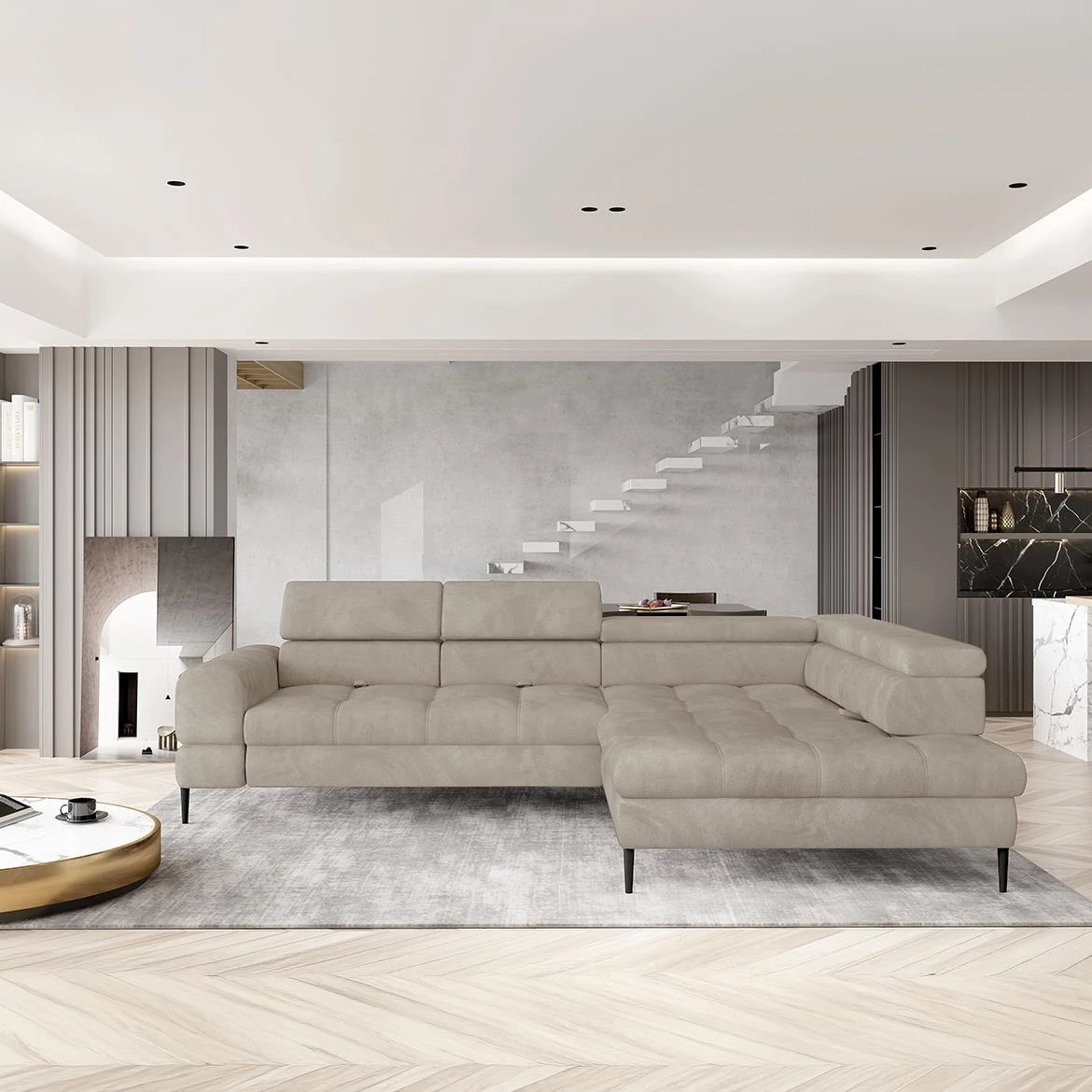 Voss ugaona garnitura s ležajem 285x218x93 Memphis 04 desna bež