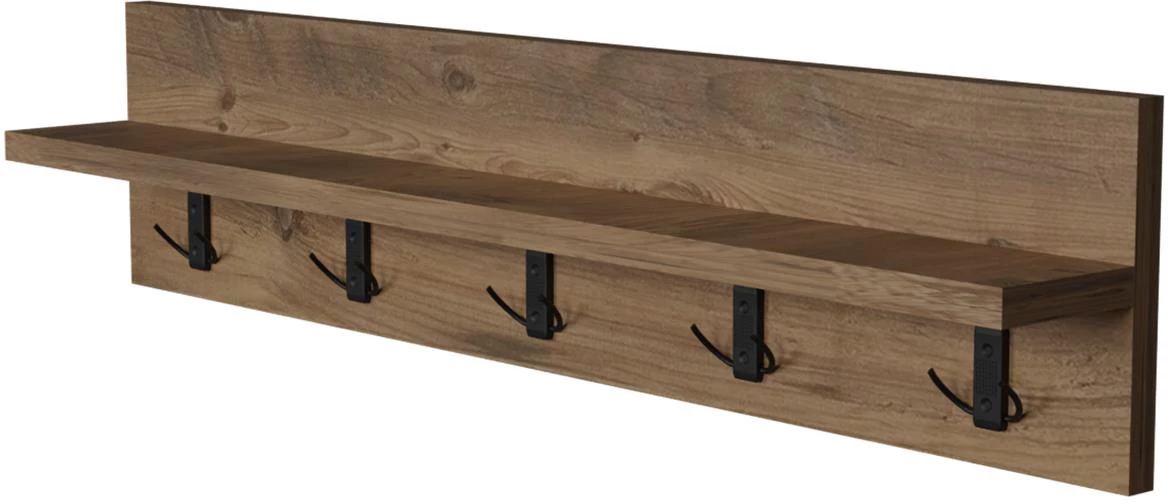 Zidna vešalica sa policom i 5 kukica Mona 80x18cm natural