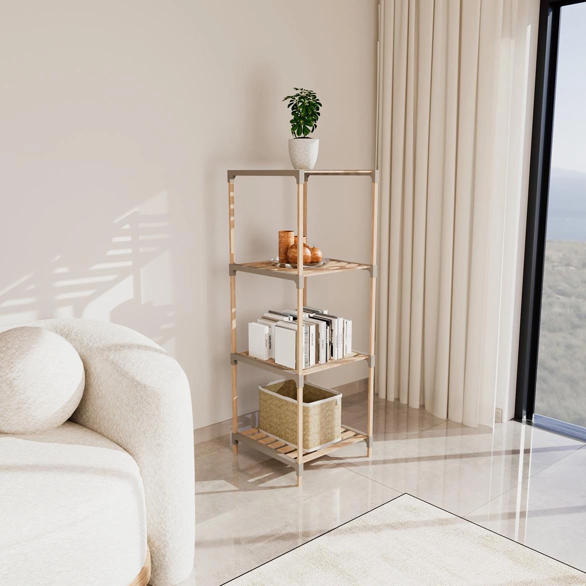 Višenamenska polica FIX2013-4 prirodna/bež boja 41x33x113