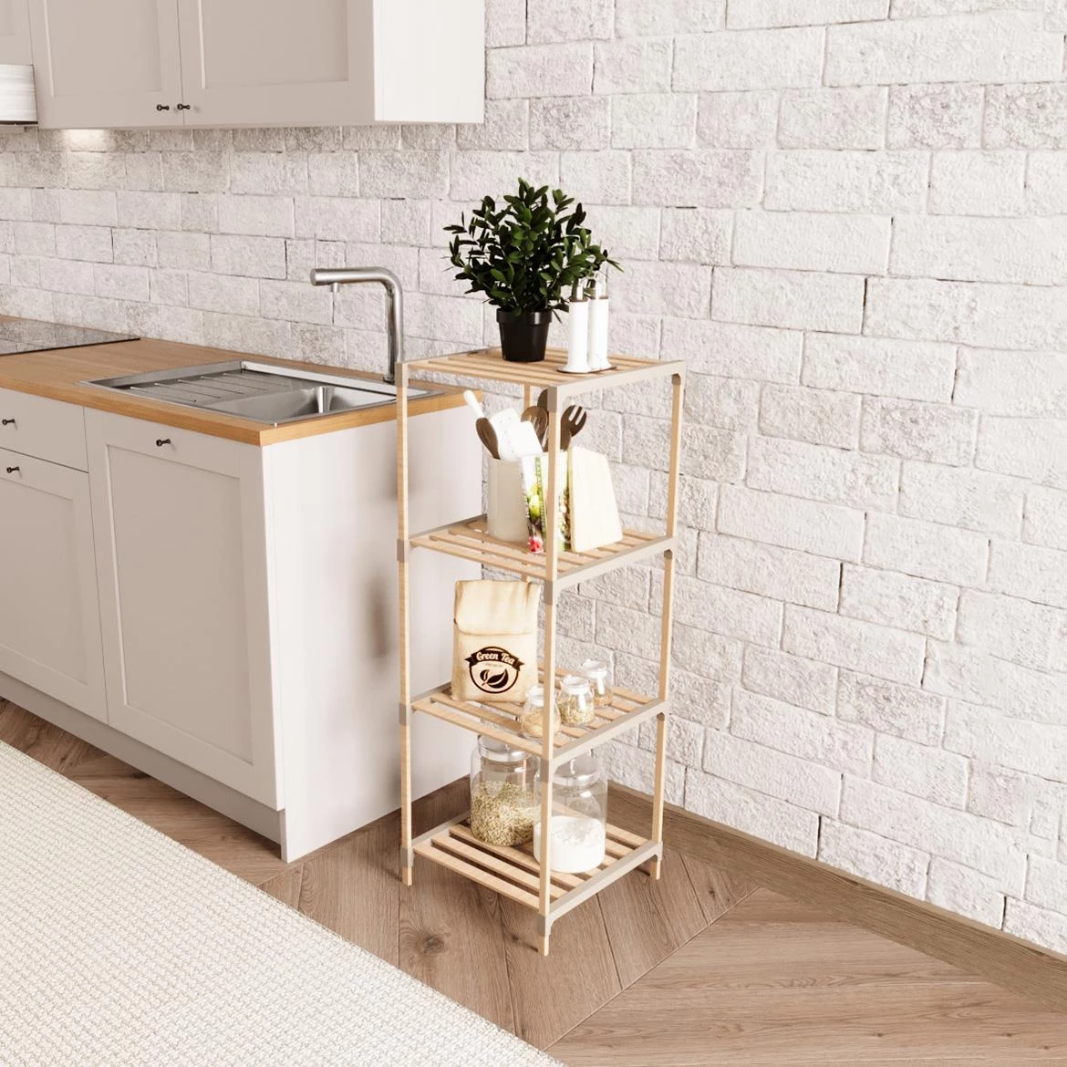 Višenamenska polica FIX2013-4 prirodna/bež boja 41x33x113