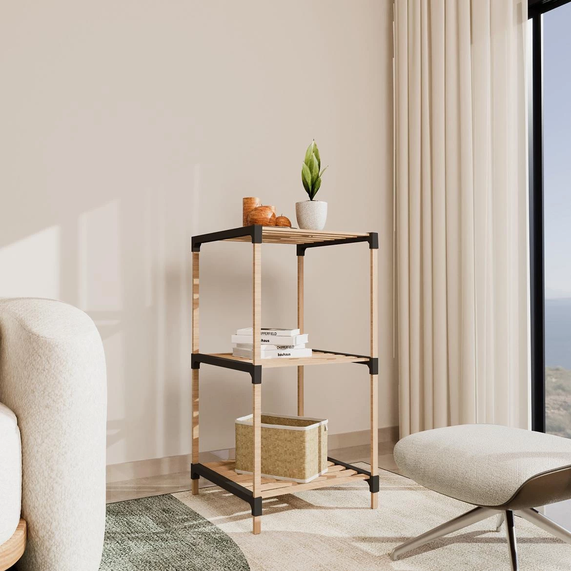 Višenamenska polica FIX2013-3 prirodna/crna 41x33x79