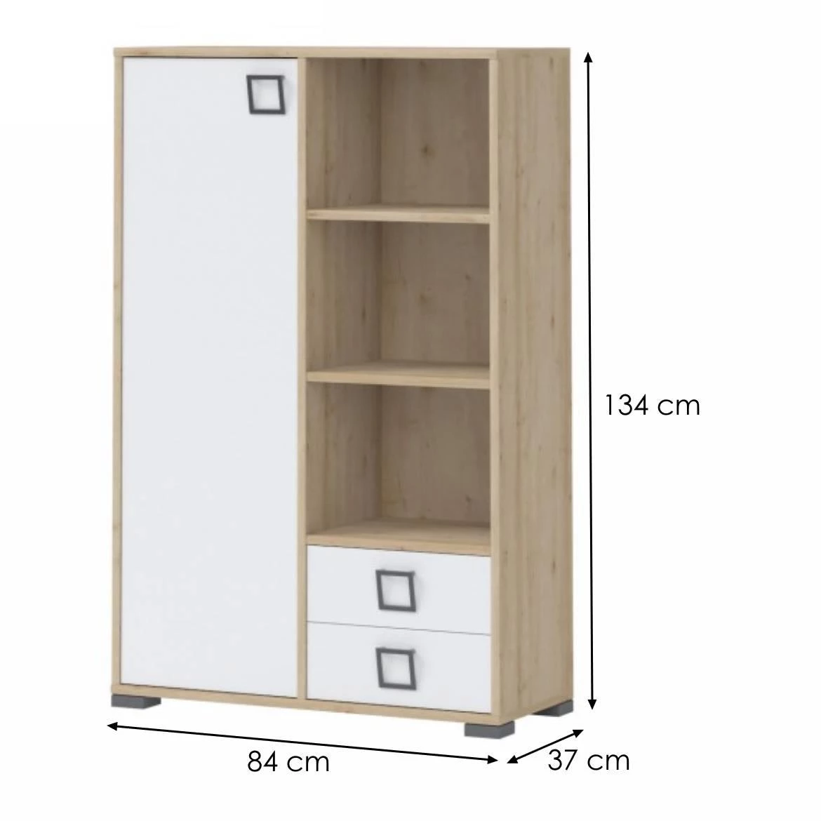 Kiki K12-BK/KI-15 regal + 2 vrata+2 fioke+ 2 police,84x37x134 cm, boja  bukva/bela