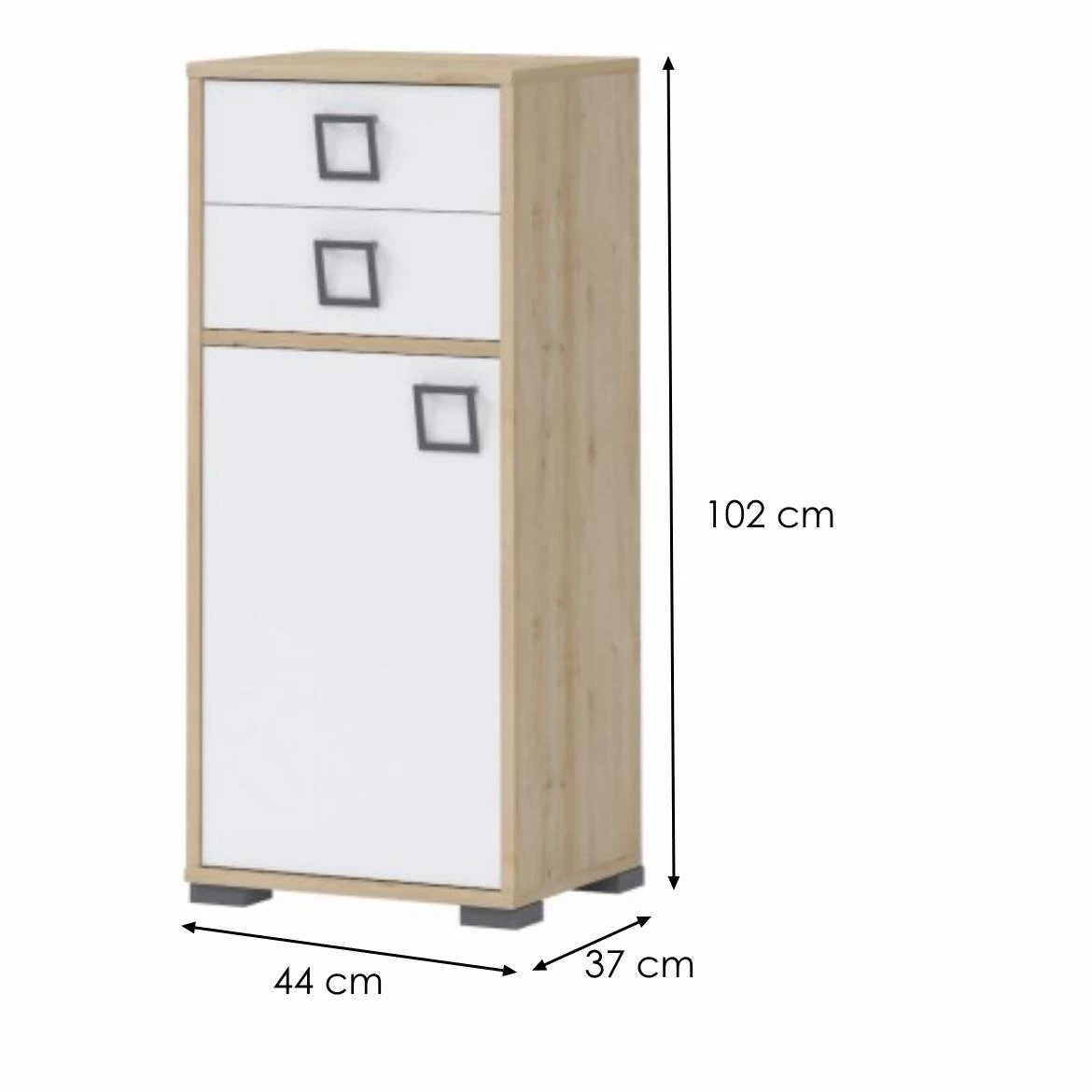 Kiki OR12-BK/KI-15 komoda + 2 fioke + vrata, 44x37x102 cm, boja bukva/bela