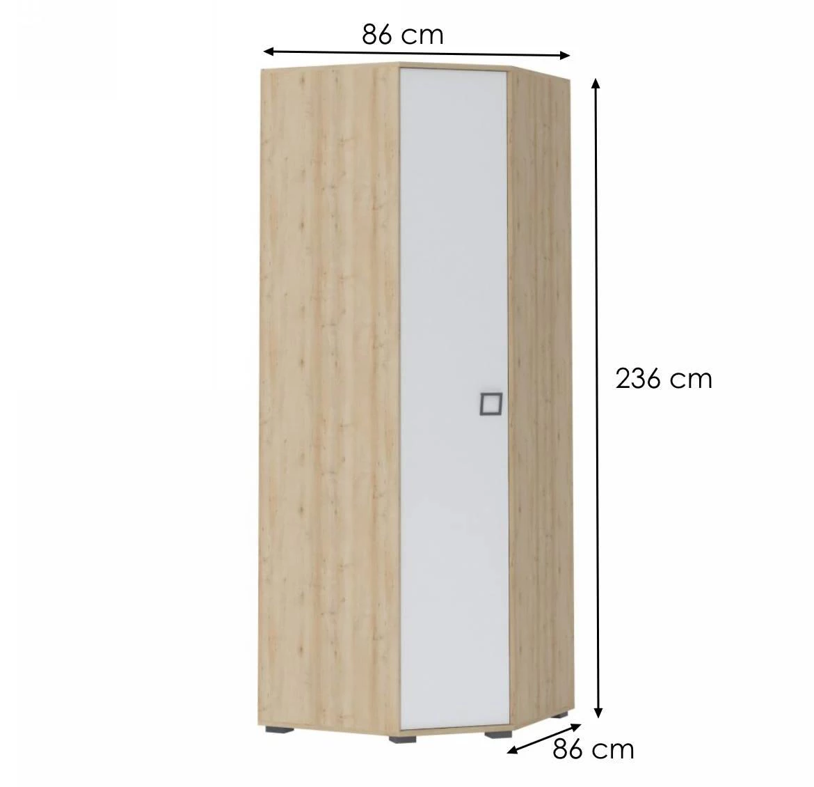 Kiki PUG-BK/KI-15 ugaoni ormar + vrata, 86x86x236 cm, boja bukva/bela