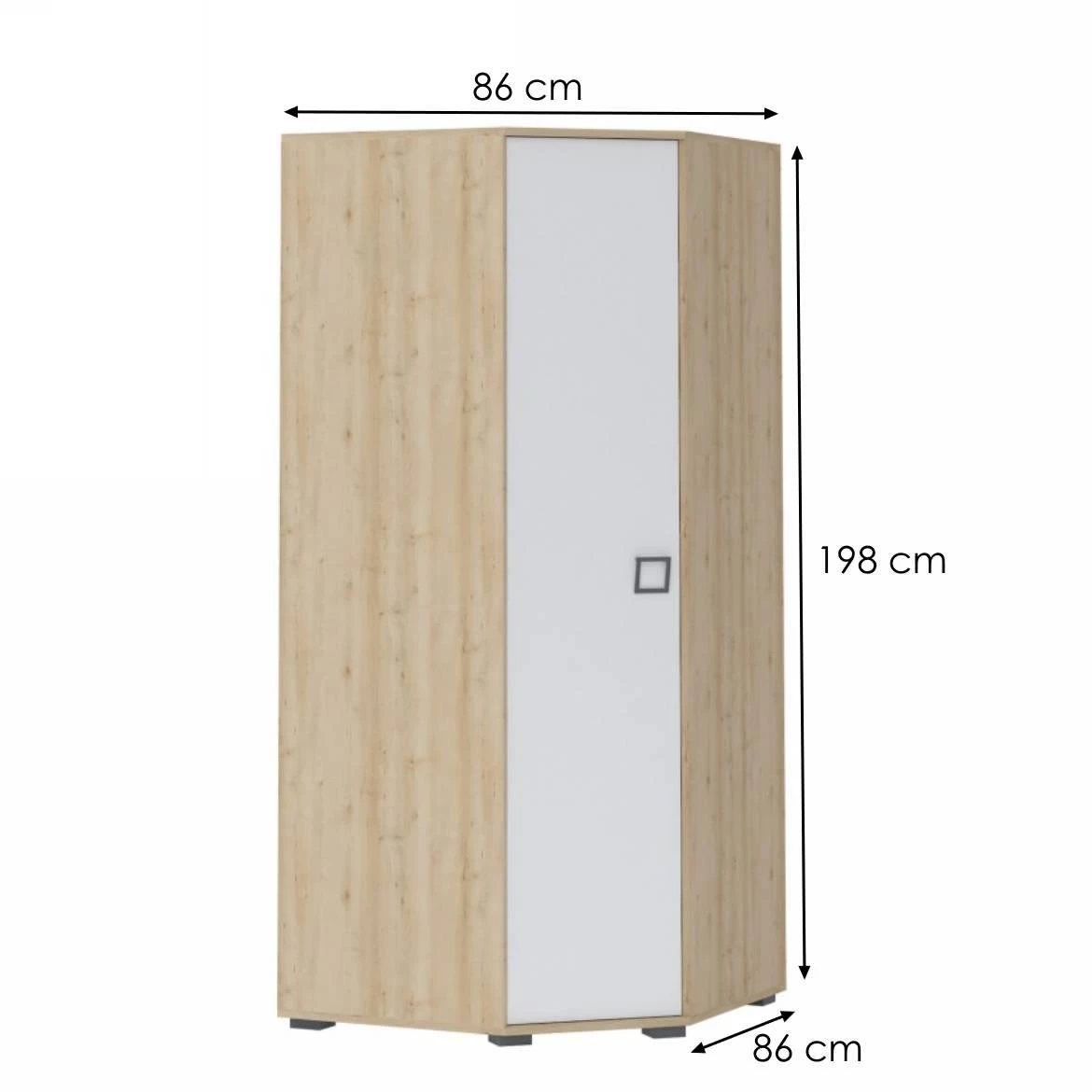 Kiki G33-BK/KI-15 ugaoni ormar + vrata, 126x56x198 cm, boja bukva/bela