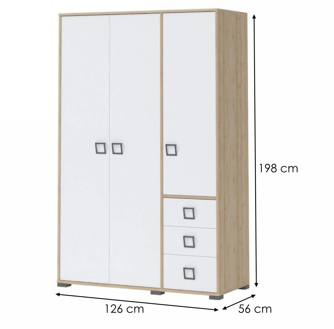 Kiki G33-BK/KI-15 ormar + 3 vrata + 3 fioke, 126x56x198 cm, boja bukva/bela