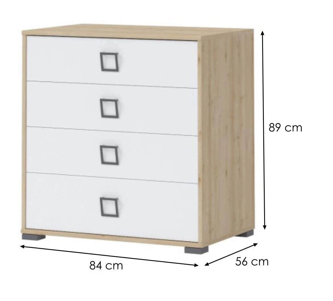 Kiki F4-BK/KI-15 komoda + 4 fioke, 84x56x89 cm, boja bukva/bela