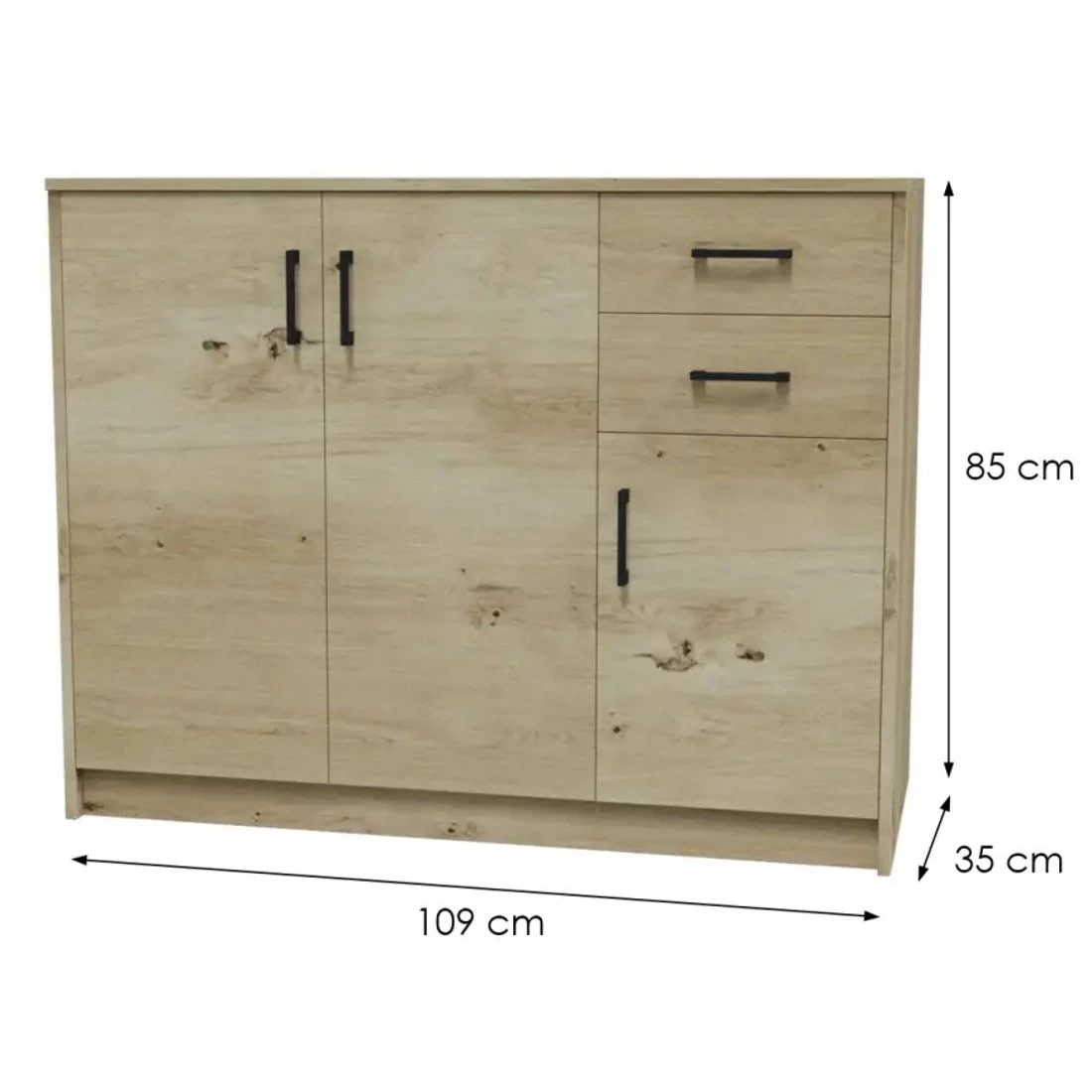 Alto komoda 3 vrata+2 fioke 109x35x85 cm artisan hrast