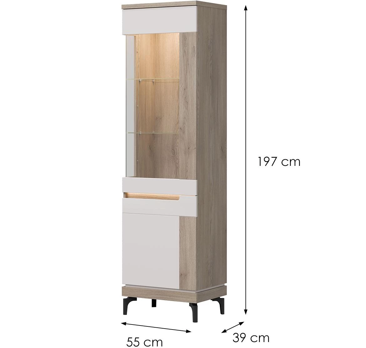 Aston An06  D Vitrina 55x39x197 Hrast/Kašmir bež