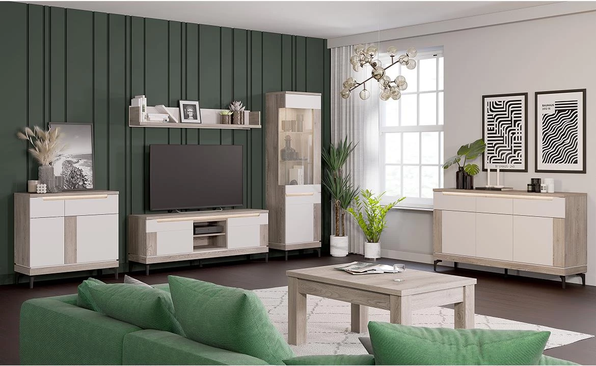 Aston An06  D Vitrina 55x39x197 Hrast/Kašmir bež