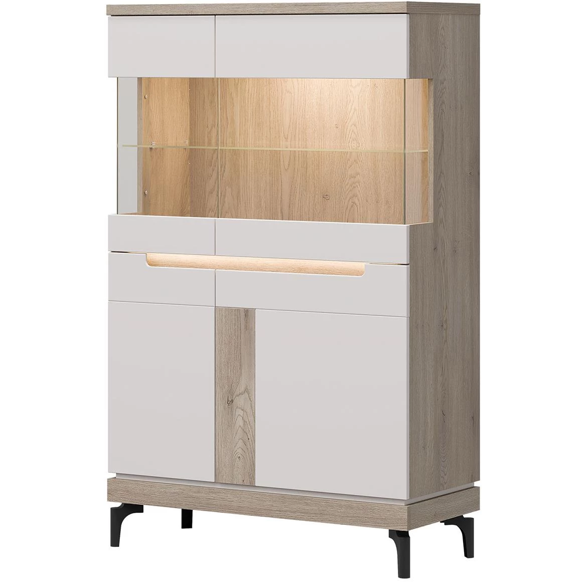 Vitrina Aston An04 90x39x143 hrast/kašmir bež