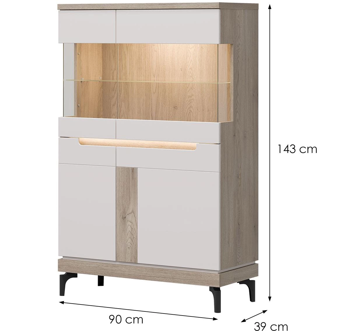 Vitrina Aston An04 90x39x143 hrast/kašmir bež