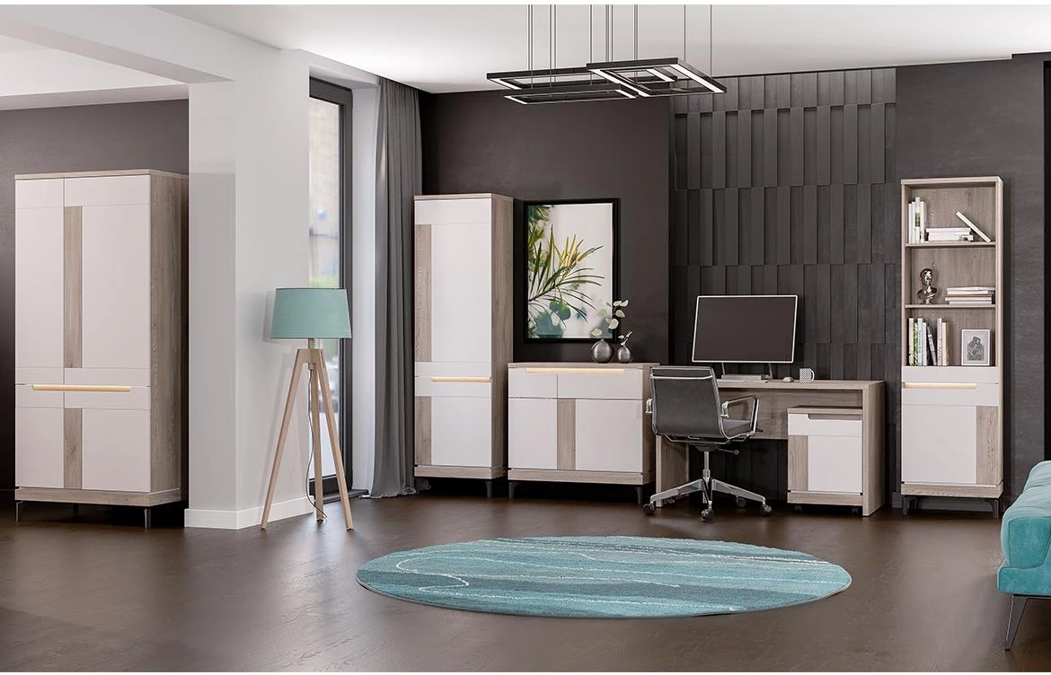 Vitrina Aston An04 90x39x143 hrast/kašmir bež