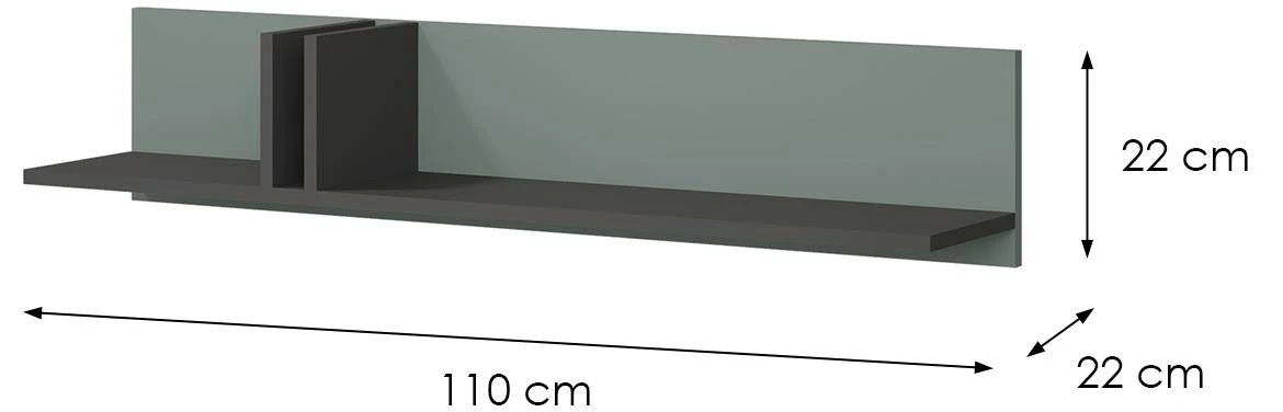 Alsy 15 zidna polica 110x22x22 siva/aloe zelena