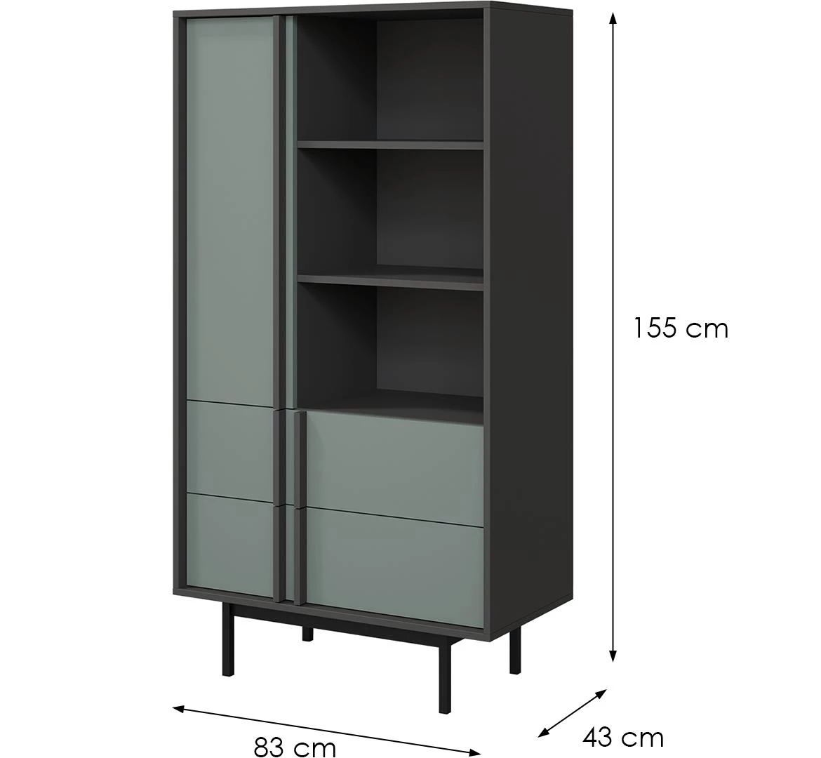 Alsy 4 polica 83x43x155 siva/aloe zelena