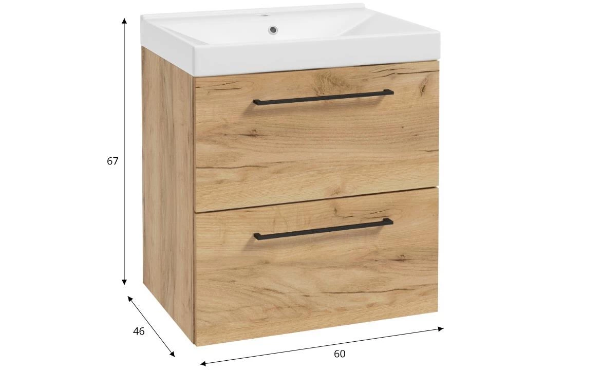 Vesper D60 0D2S baza s umivaonikom 60x46x67 natur zlatni hrast