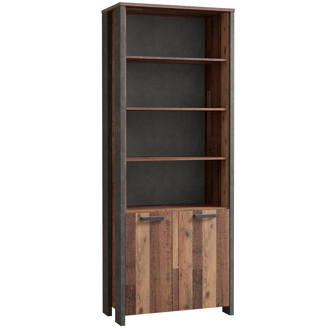 Symmach 3P2D polica 87x42x221 oldwood natur/beton siva