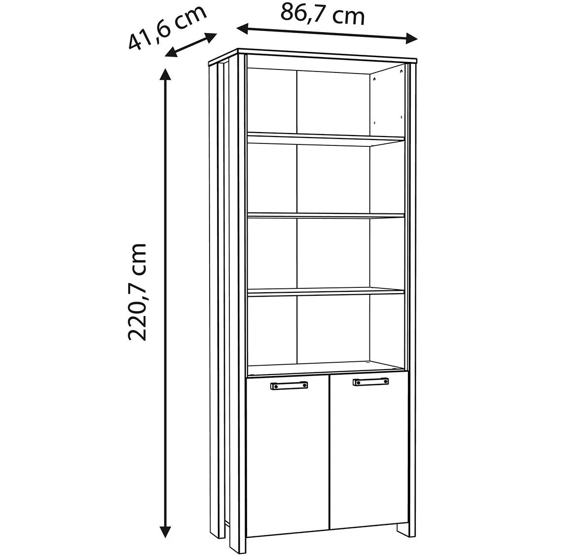 Symmach 3P2D polica 87x42x221 oldwood natur/beton siva