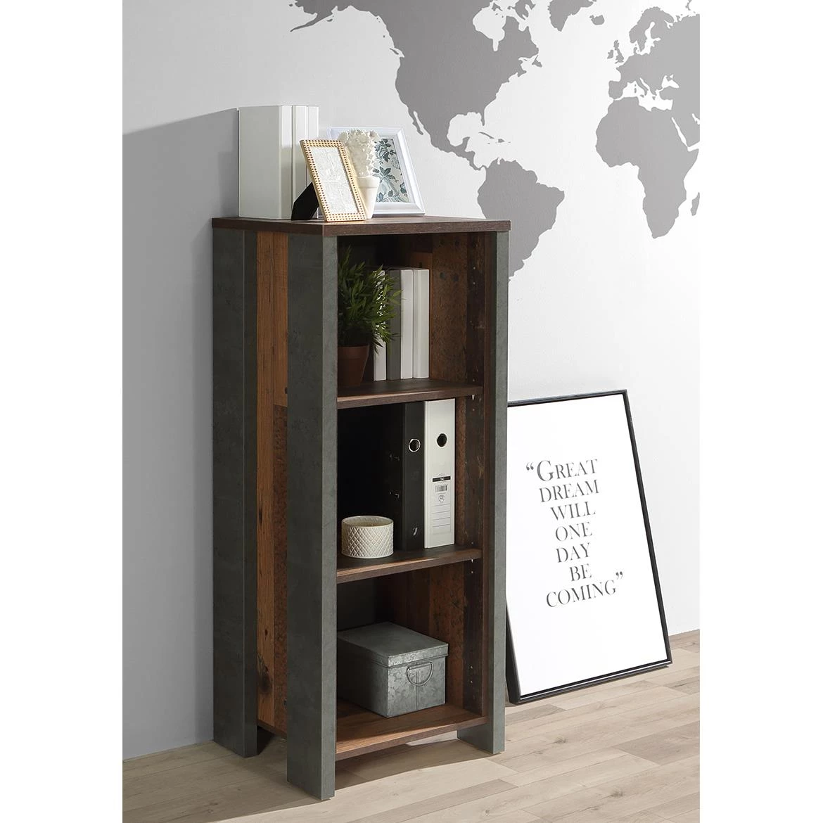 Symmach 2P polica 47x42x115 oldwood natur/beton siva