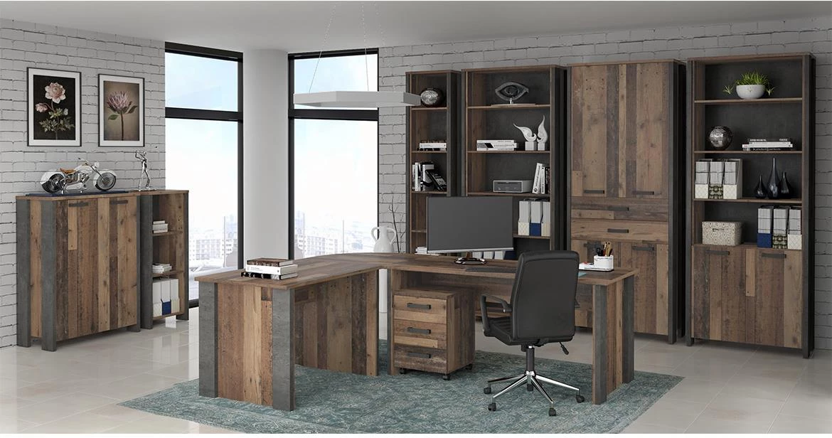 Symmach 2P polica 47x42x115 oldwood natur/beton siva