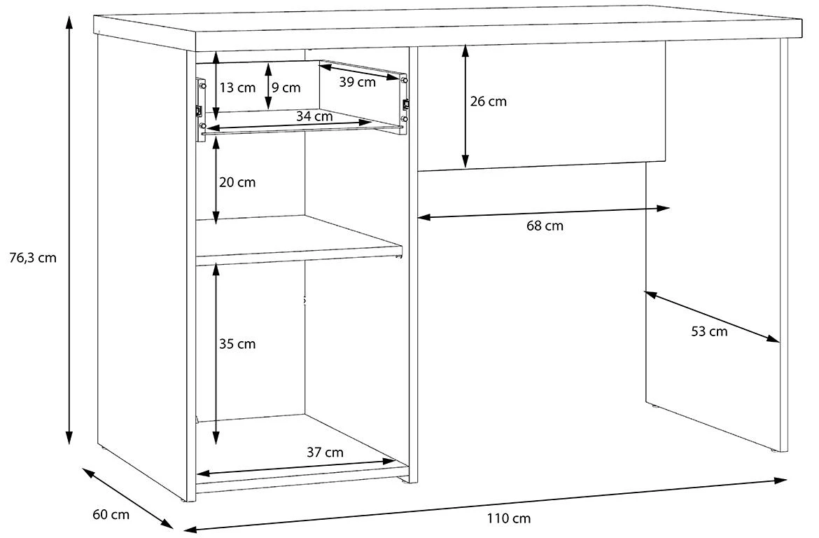 Oldheaven radni sto 110x60x76,3 oldwood natur/beton siva