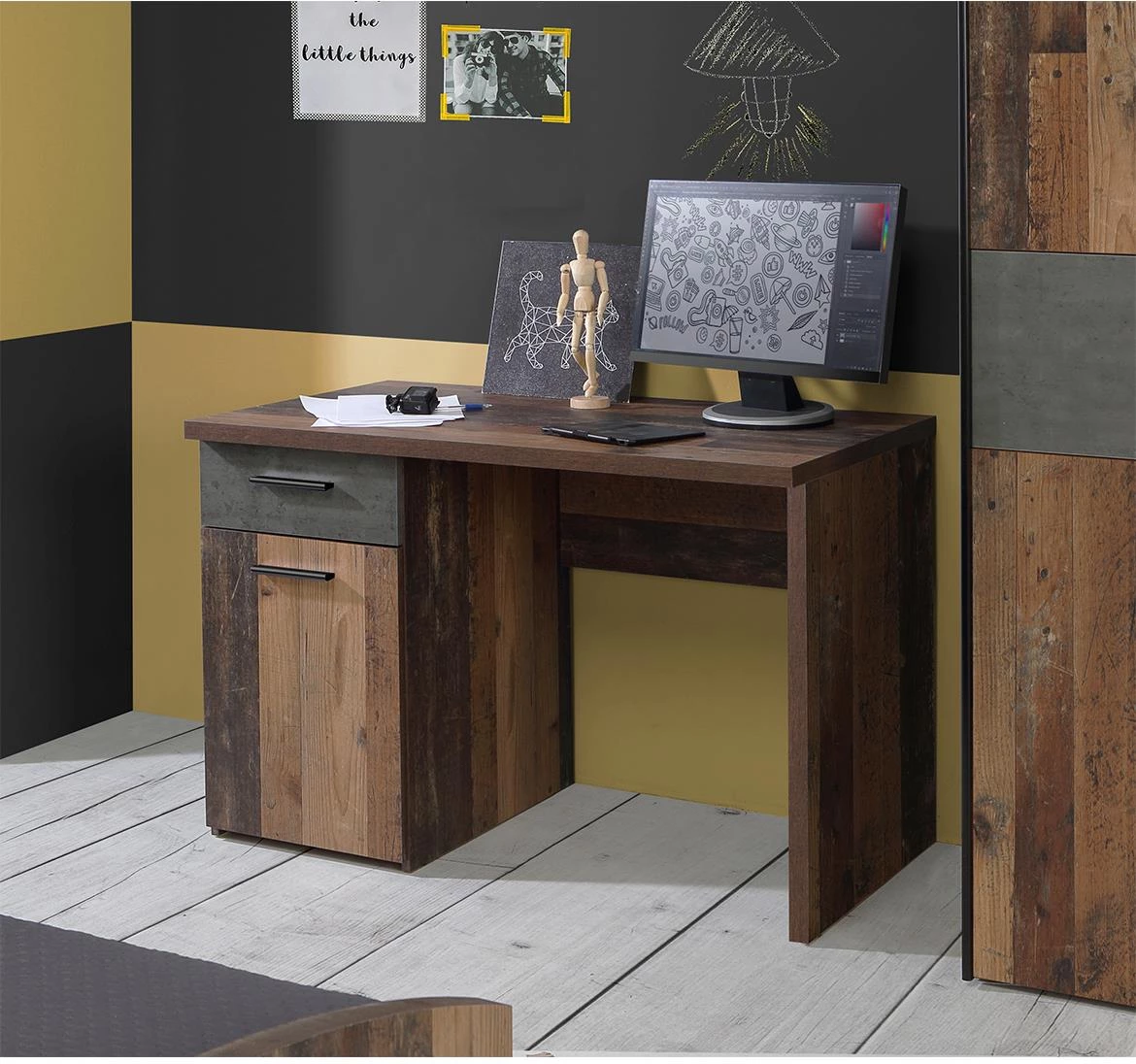 Oldheaven radni sto 110x60x76,3 oldwood natur/beton siva
