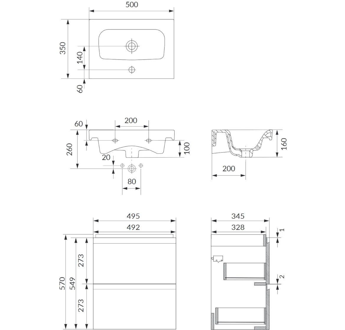 Moduo Slim 50 baza sa umivaonikom 49,4x34,5x62 bela