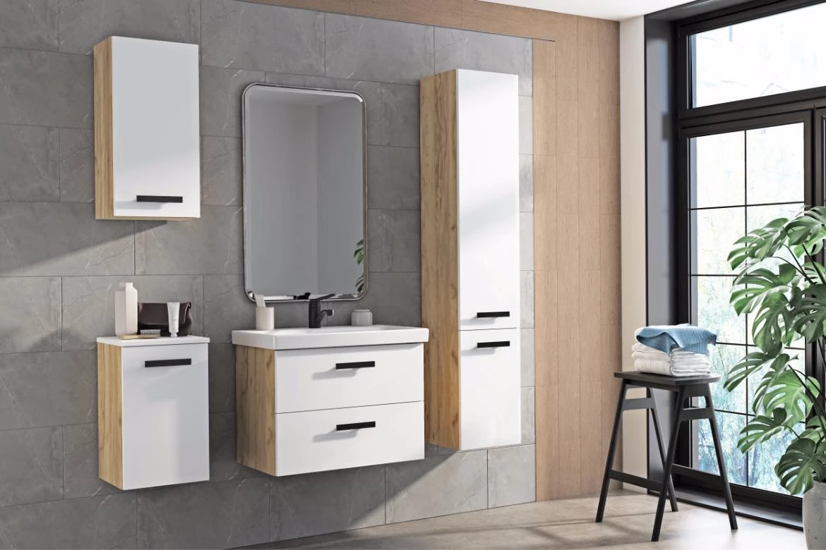 Songa set 65 cm 2S baza s umivaonikom 61x35,1x45 hrast/bela