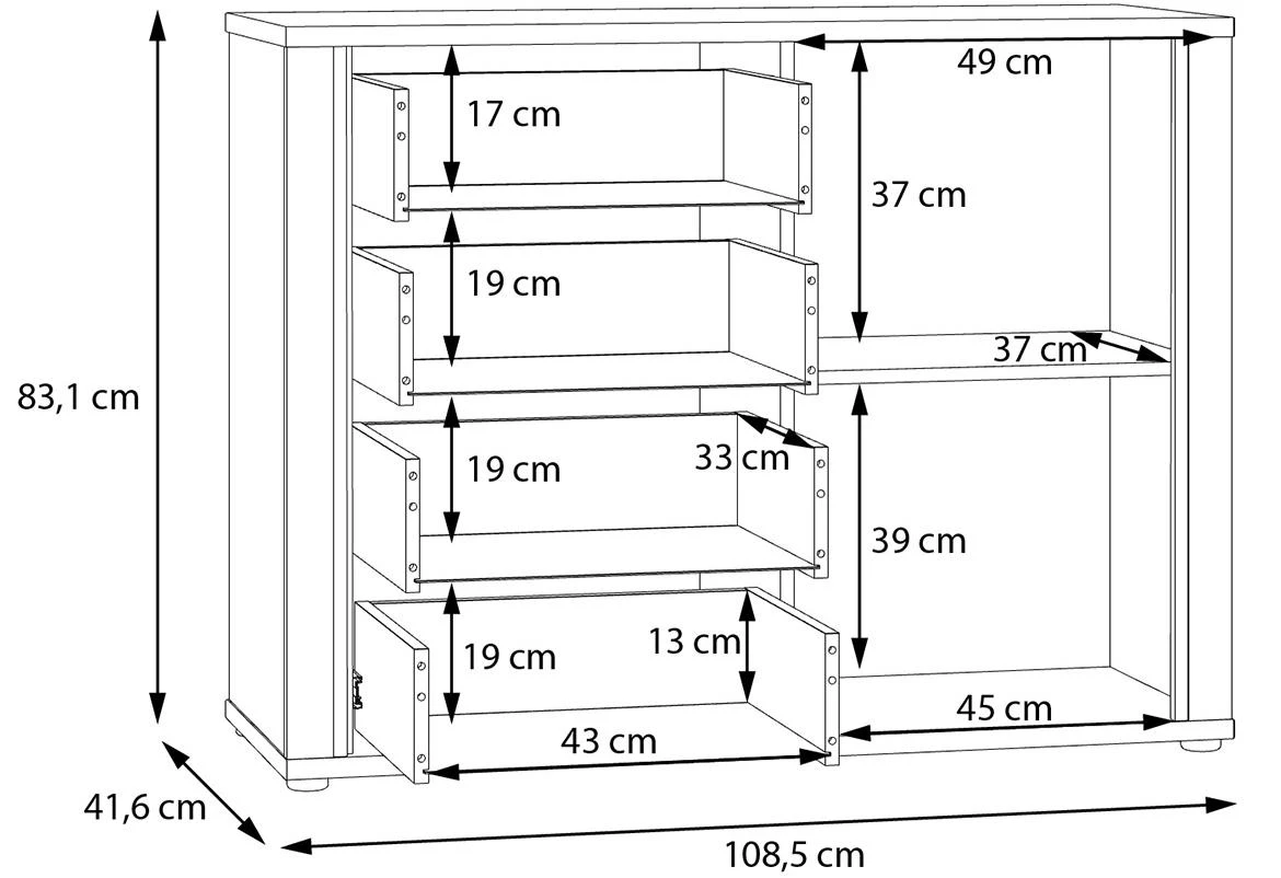 Dedelos  DDLK224R komoda 108,5x41,6x83,1 natur/bež