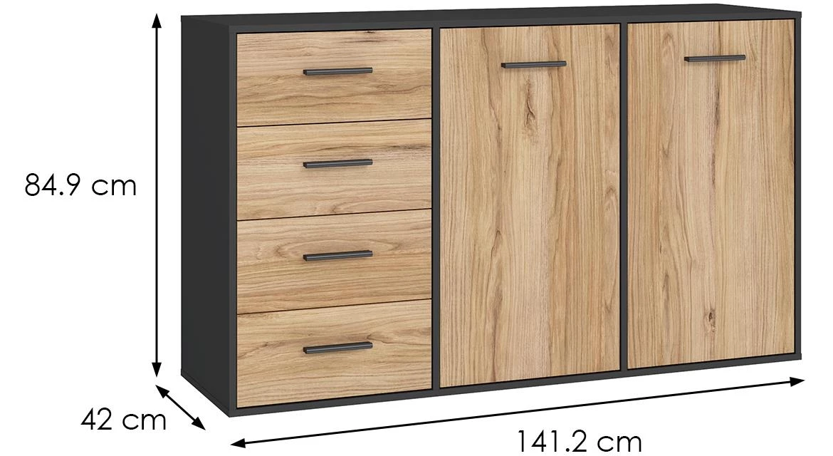 Mokkaro komoda MOKK232-M322 141,2x42x84,9 natur/crna