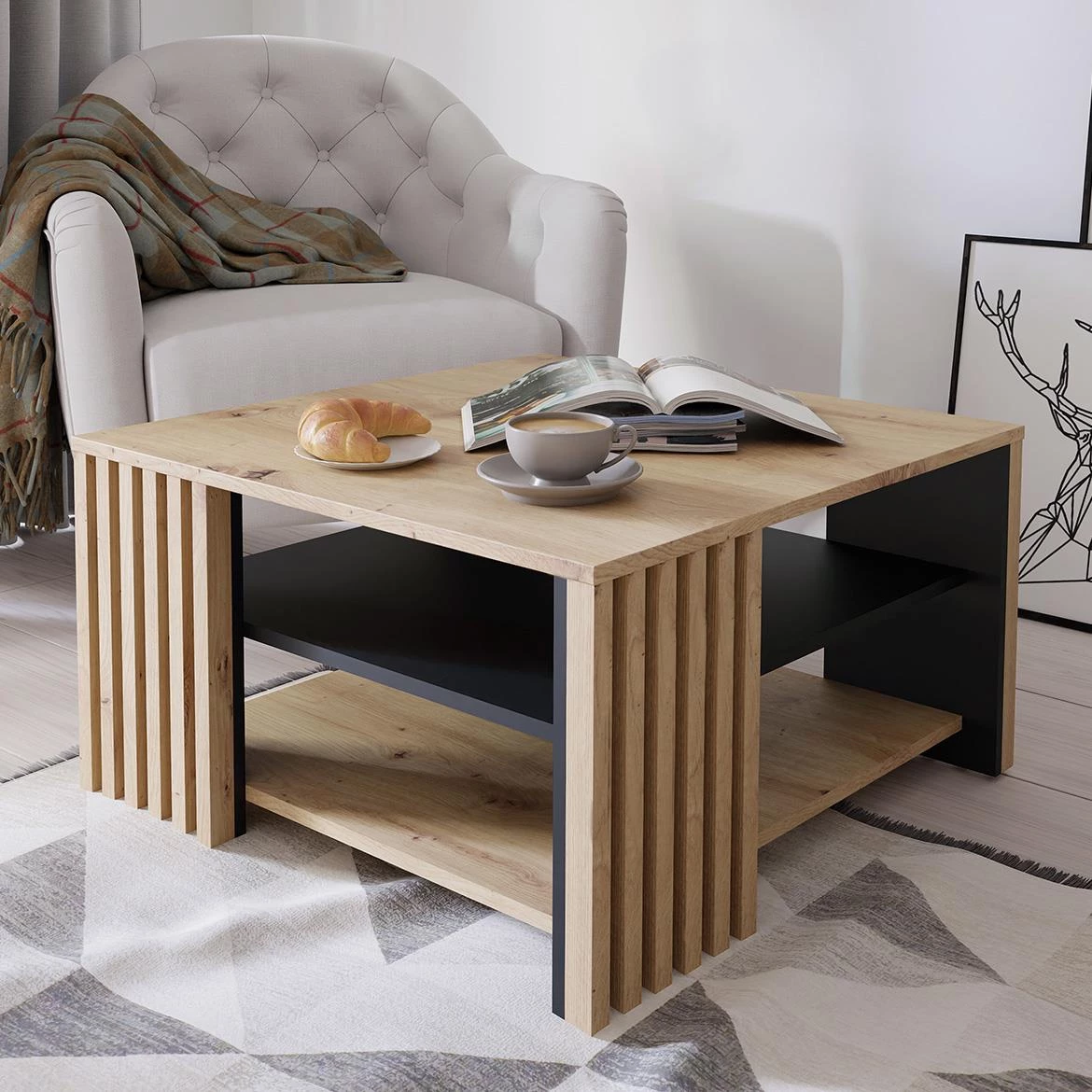 Zaandam klub stocic 80x80x45 Artisan hrast/crni 042025